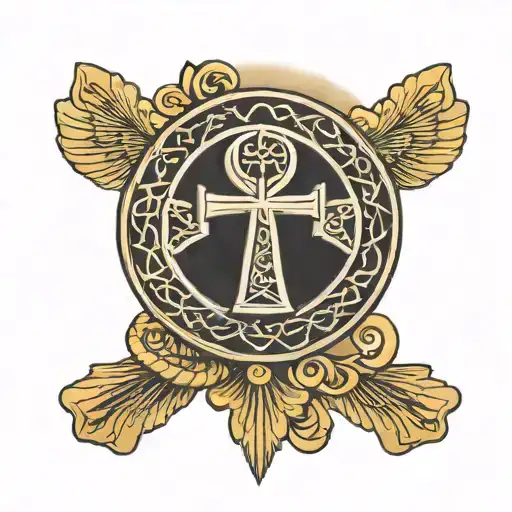 An Egyptian Ankh Surrounding the Ankh The name "CORMIER" spelled out in Norse Runes A stylized Norse funeral ships On on tattoo design idea