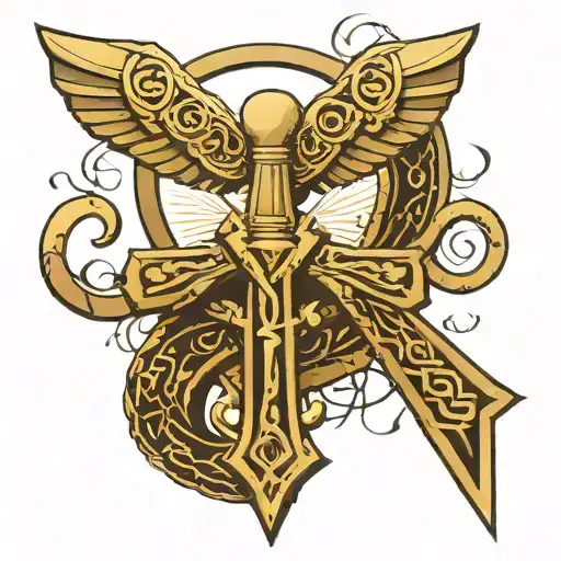 An Egyptian Ankh Surrounding the Ankh The name "CORMIER" spelled out in Norse Runes A stylized Norse funeral ships On on tattoo design idea