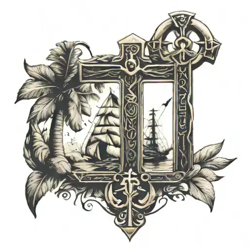 An Egyptian Ankh Surrounding the Ankh The name "CORMIER" spelled out in Norse Runes A stylized Norse funeral ships On on tattoo design idea