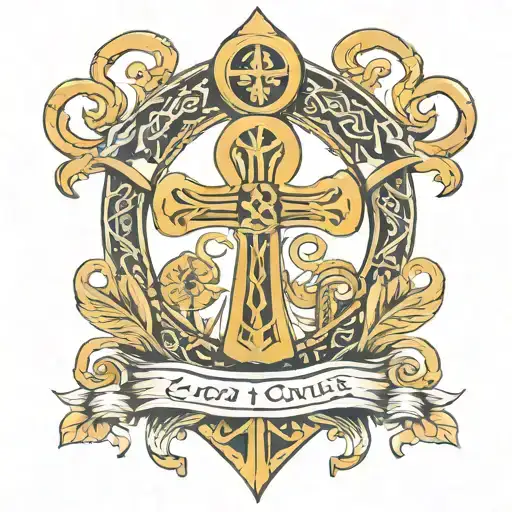 An Egyptian Ankh Surrounding the Ankh The name "CORMIER" spelled out in Norse Runes A stylized Norse funeral ships On on tattoo design idea