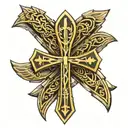 An Egyptian Ankh Surrounding the Ankh The name "CORMIER" spelled out in Norse Runes A stylized Norse funeral ships On on tattoo design idea