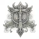 An Egyptian Ankh Surrounding the Ankh The name "CORMIER" spelled out in Norse Runes A stylized Norse funeral ships On on tattoo design idea