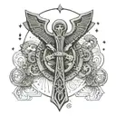 An Egyptian Ankh Surrounding the Ankh The name "CORMIER" spelled out in Norse Runes A stylized Norse funeral ships On on tattoo design idea