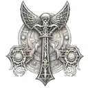 An Egyptian Ankh Surrounding the Ankh The name "CORMIER" spelled out in Norse Runes A stylized Norse funeral ships On on tattoo design idea