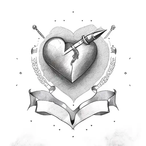 heart with a dagger through it and ribbon  tattoo design idea