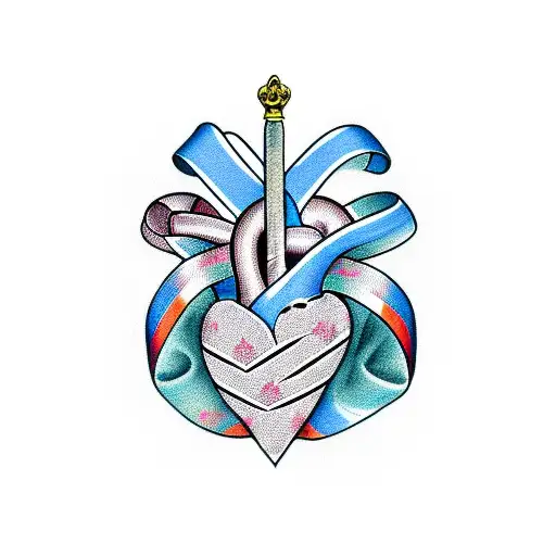 heart with a dagger through it and ribbon  tattoo design idea