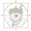 A popcorn-themed compass, with each direction representing a different aspect of his personality - affectionate, tender, leader tattoo design idea