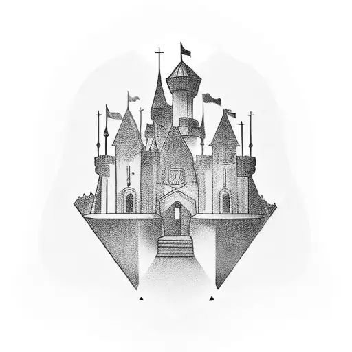 black dark simetric castle window tattoo design idea