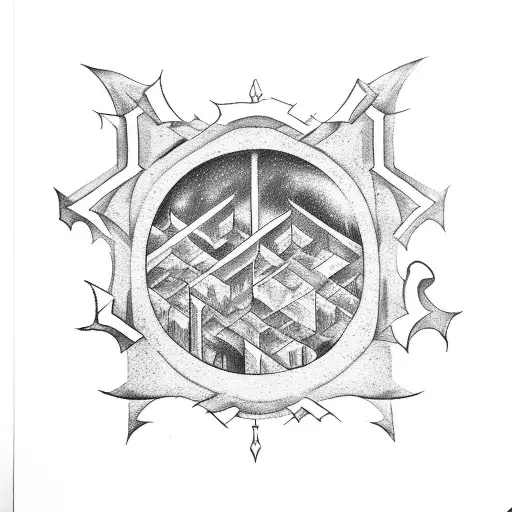 dark castle window tattoo design idea