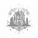 black dark simetric castle window tattoo design idea