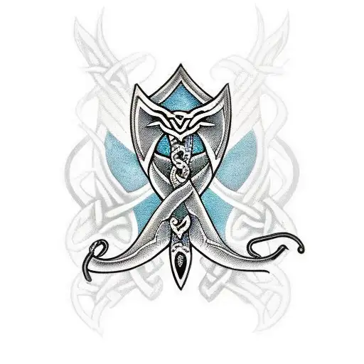 Celtic style dagger with a snake wrapped around it tattoo design idea