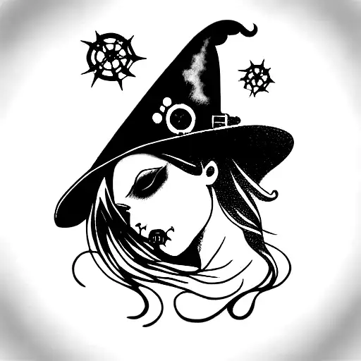 steampunk witch tattoo design idea