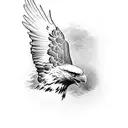 A majestic bald eagle soaring above a Porsche crest tattoo design idea