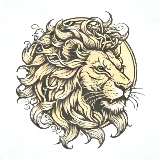 lion tattoo  +sun +  sea tattoo design idea