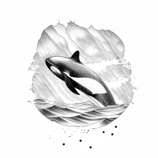 A minimalist tattoo of a killer whale swimming in a sunlit ocean tattoo design idea