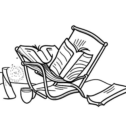 A minimalist tattoo of a beach chair with a book and a negroni glass next to it tattoo design idea
