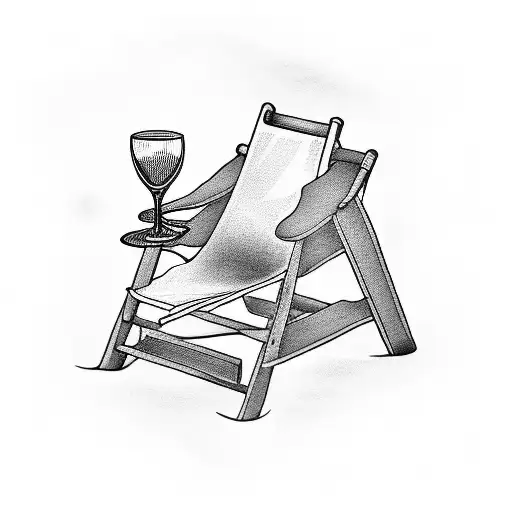 A minimalist tattoo of a beach chair with a book and a negroni glass next to it tattoo design idea