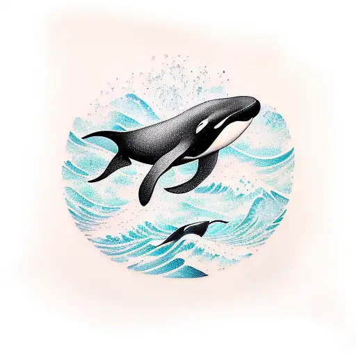 A minimalist tattoo of a killer whale swimming in a sunlit ocean tattoo design idea