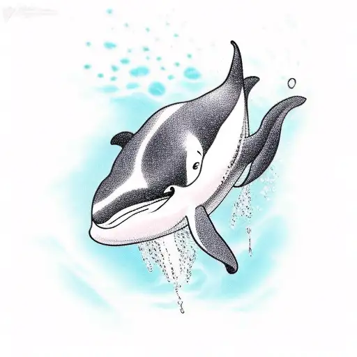 A minimalist tattoo of a killer whale swimming in a sunlit ocean tattoo design idea