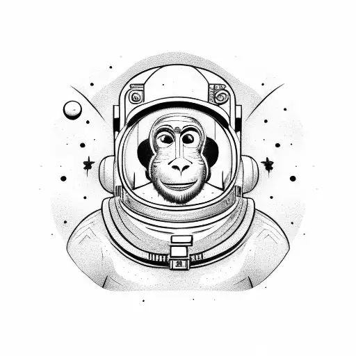 astronaut with chimp face floating through space tattoo design idea