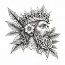 Rostro de Cristo con corona de espinas y flores y olivos alrededor  tattoo design idea