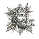 Rostro de Cristo con corona de espinas y flores y olivos alrededor  tattoo design idea