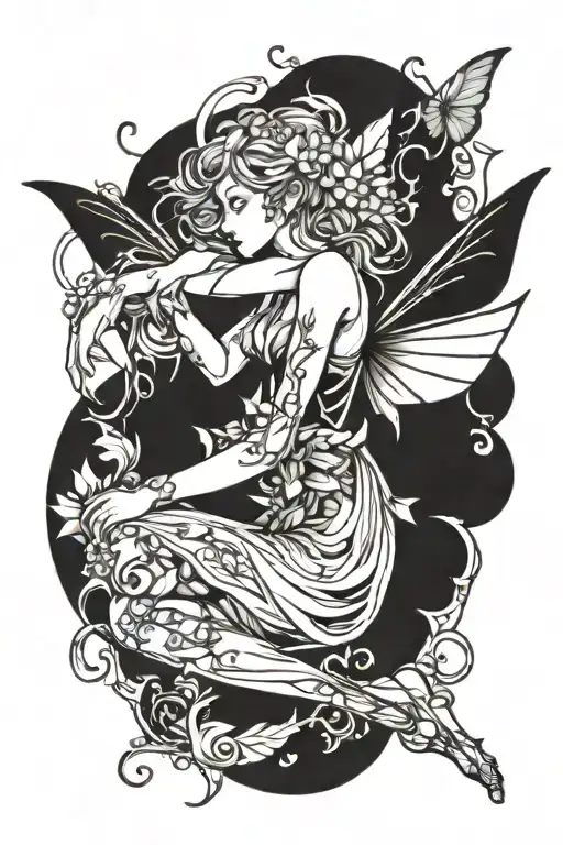 fairy sitting tattoo design idea