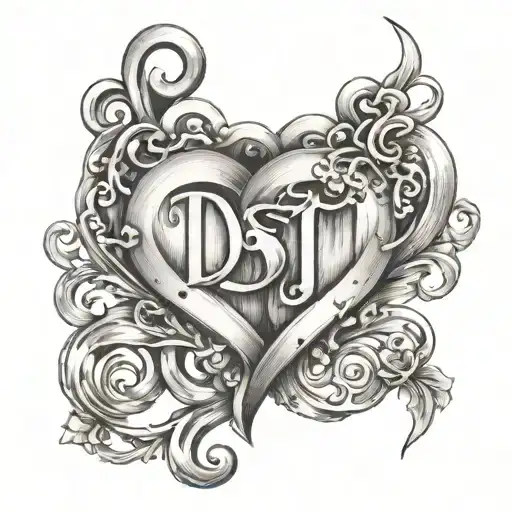 the letters D & J intertwined hearts tattoo design idea