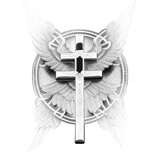 Christian Cross with wings with bible verse tattoo design idea