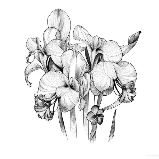 bouquet of orchard, Iris and cyclamen tattoo design idea