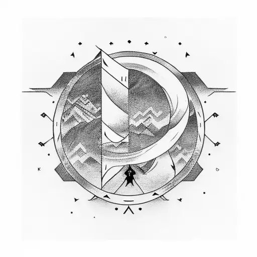 Incorporate Norse runes into a minimalist tattoo depicting an otherworldly landscape with extraterrestrial beings. tattoo design idea