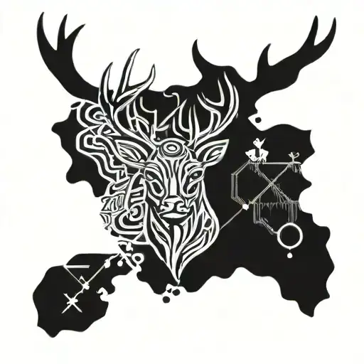 stag head surrounded by scotland map tattoo design idea