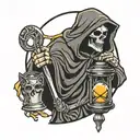 grim reaper holding hour glass with sand  tattoo design idea