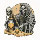 grim reaper holding hour glass with sand  tattoo design idea