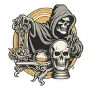 grim reaper holding hour glass with sand  tattoo design idea