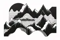 surf wave mountain range silhouette tattoo design idea