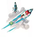 1950s sci-fi style rocket tattoo design idea