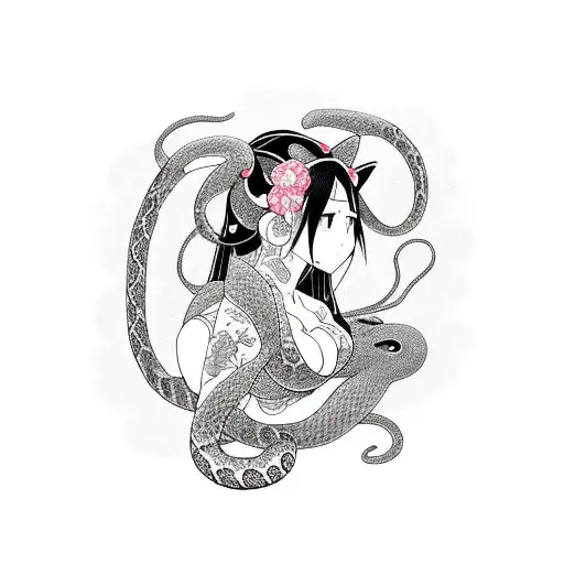 big titty anime gf with cat ears and snake body tattoo design idea