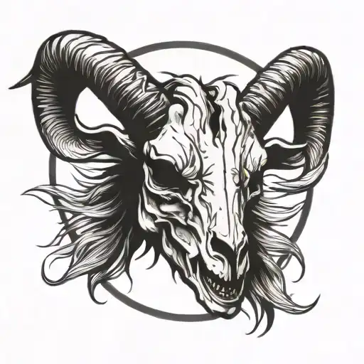 goat skull with a black circle made tattoo design idea