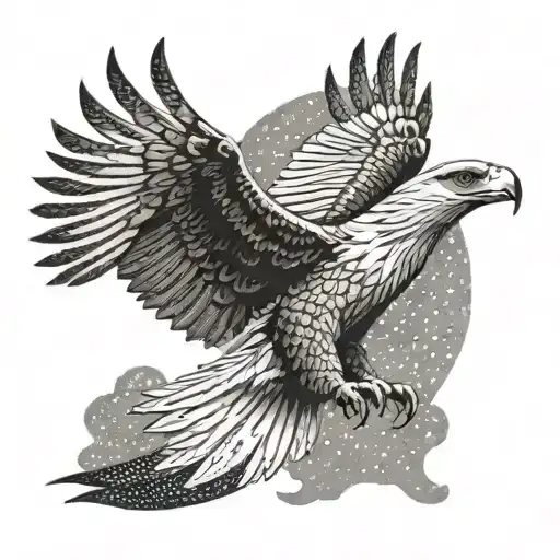 A majestic eagle soaring through the sky with a parachute, symbolizing freedom and adventure tattoo design idea