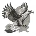 A majestic eagle soaring through the sky with a parachute, symbolizing freedom and adventure tattoo design idea