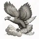 A majestic eagle soaring through the sky with a parachute, symbolizing freedom and adventure tattoo design idea