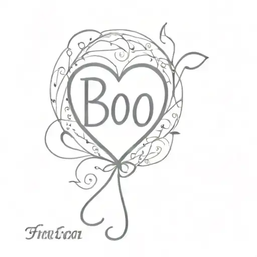 the word "boo" with heart tattoo design idea