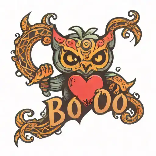"boo" with heart tattoo design idea