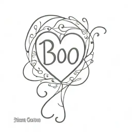 the word "boo" with heart tattoo design idea