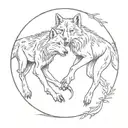 two wolves running around an open circle  tattoo design idea