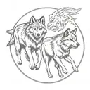 two wolves running around an open circle  tattoo design idea