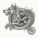 Wolf and Dragon around a circle shape tattoo design idea