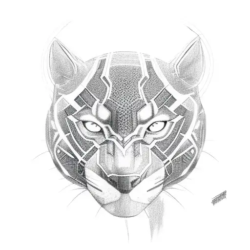 black panther animal flow in to a computer cpu tattoo design idea