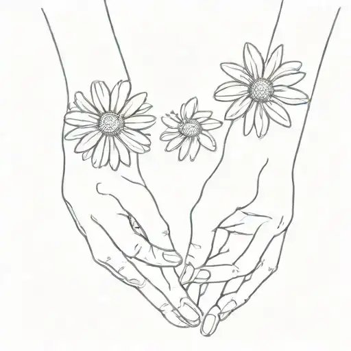 daisy small mother daughter holding hands tattoo design idea